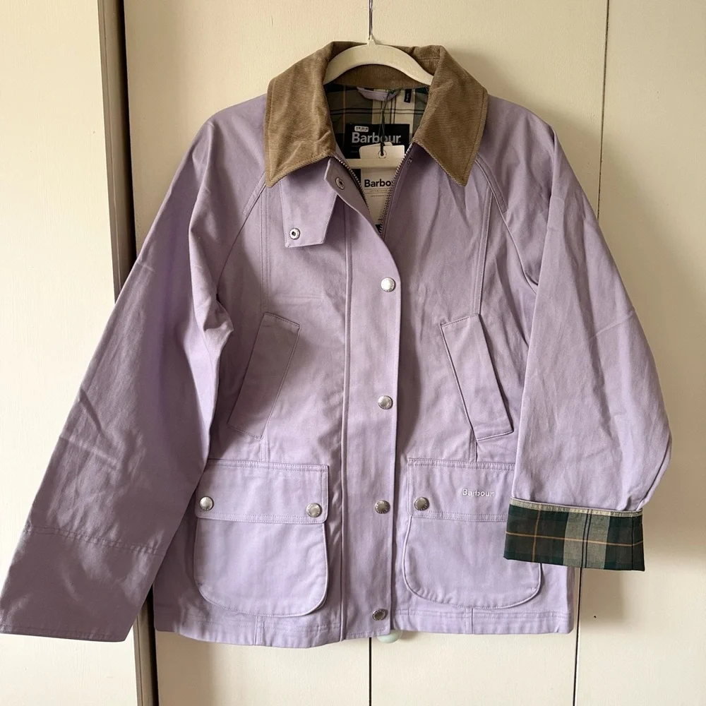 NWT Barbour Modern Beadnell Casual Jacket in Lavender w Plaid & Corduroy Trim - Picture 6 of 8